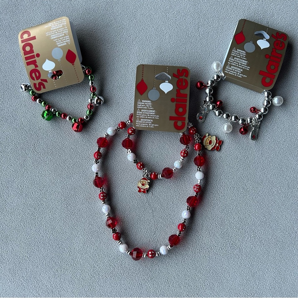 Set of 3 ~ Claire’s Jewelry ~ Bracelets Necklace ~ Christmas ~ Brand New!